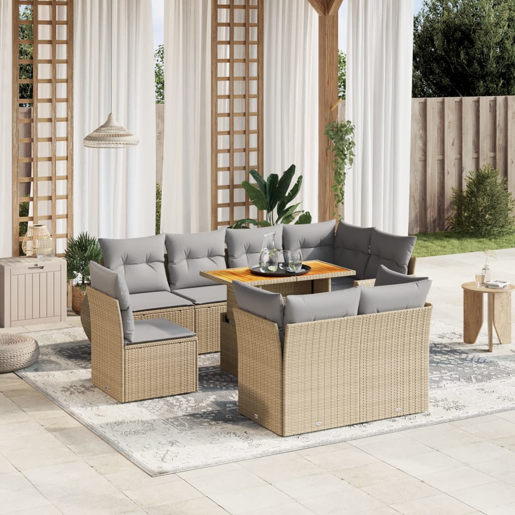 sofasæt til haven 9 dele med hynder polyrattan beige