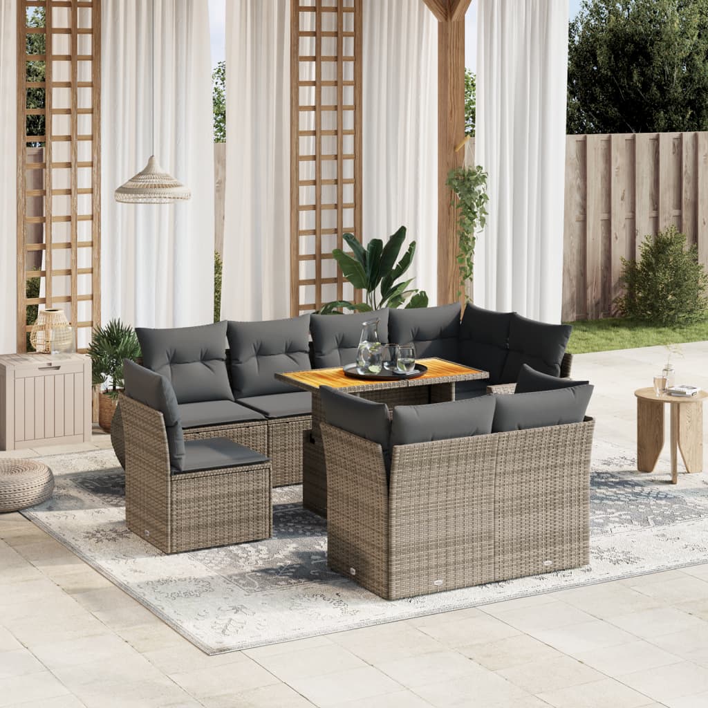 sofasæt til haven 9 dele med hynder polyrattan grå