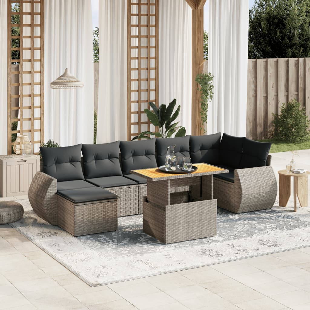 sofasæt til haven 8 dele med hynder polyrattan grå