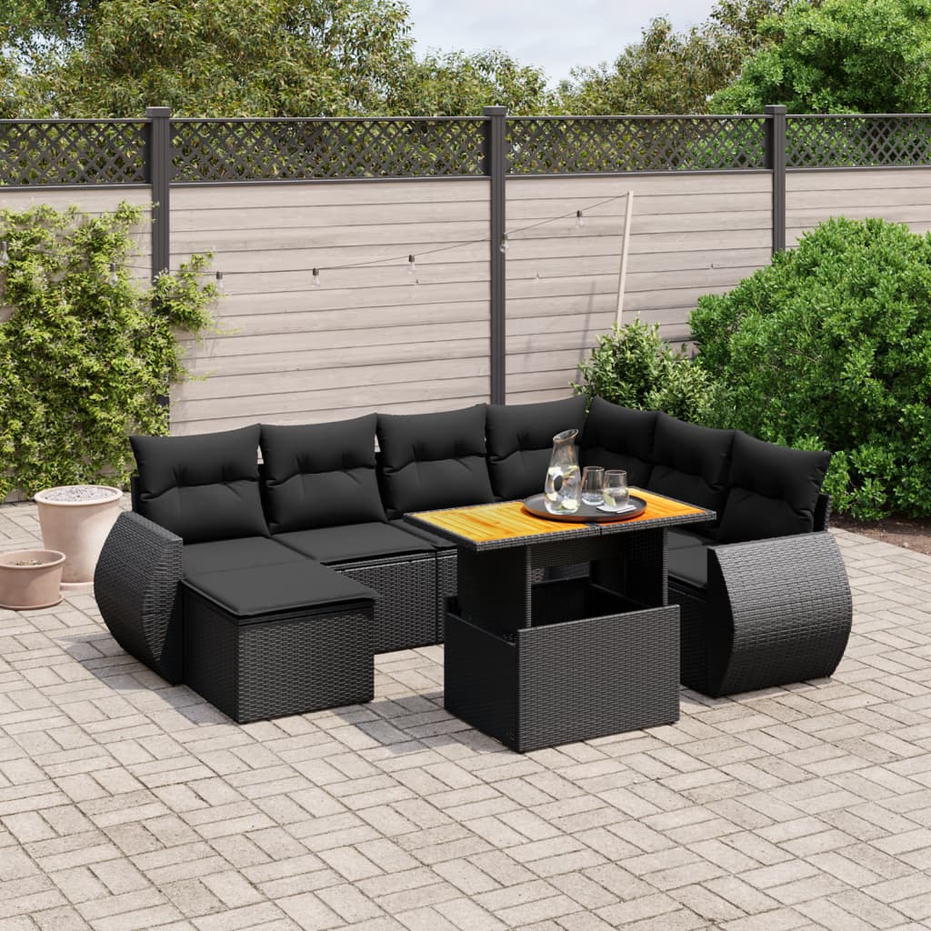 sofasæt til haven 8 dele med hynder polyrattan sort