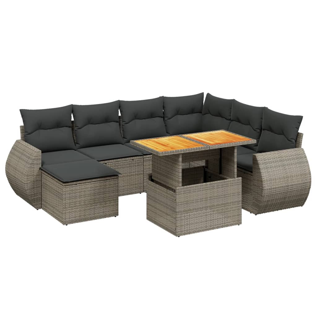 sofasæt til haven 8 dele med hynder polyrattan grå
