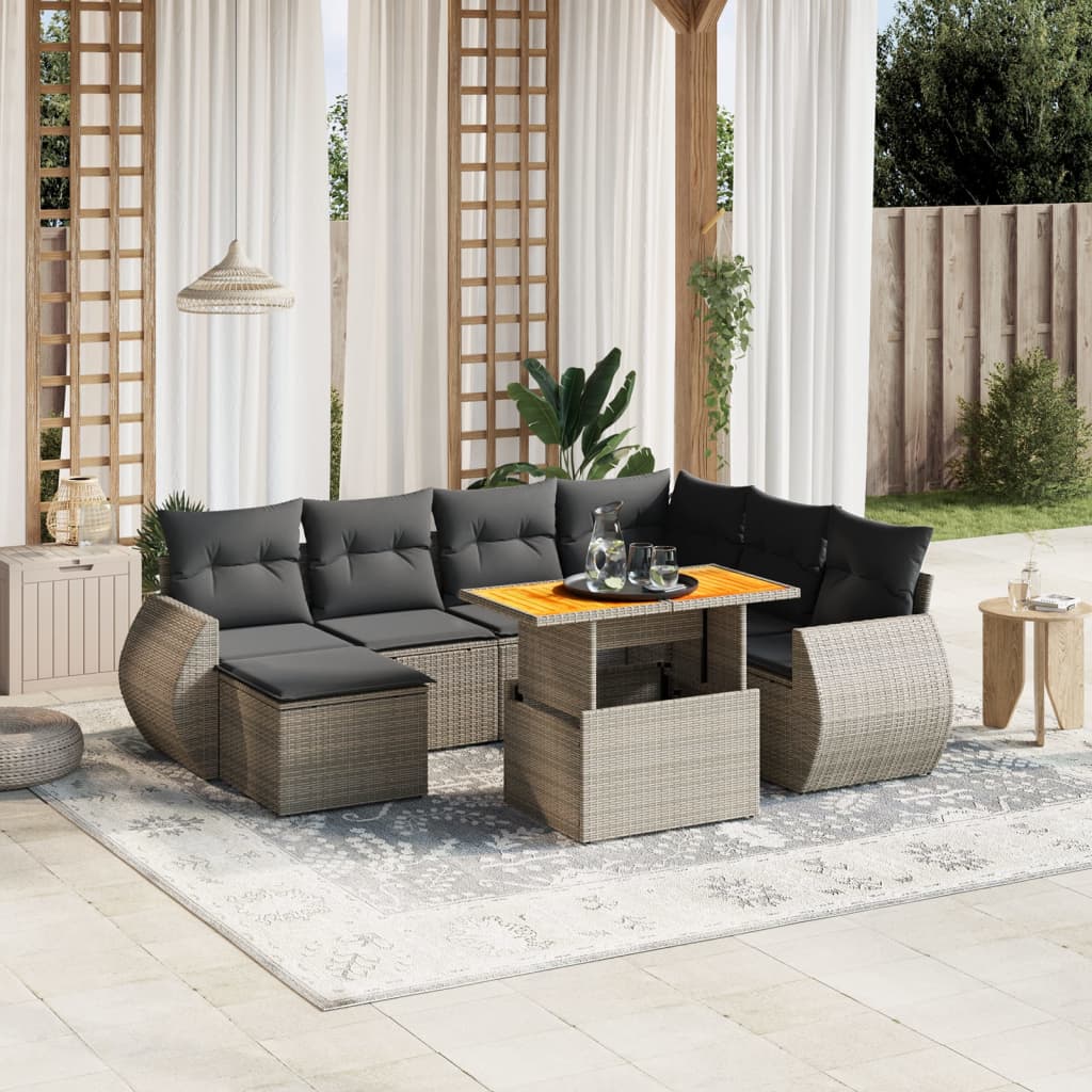sofasæt til haven 8 dele med hynder polyrattan grå