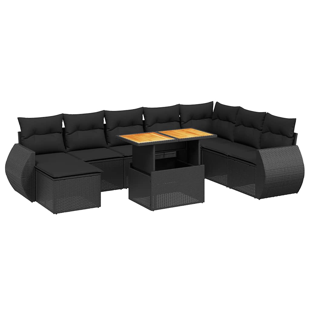 sofasæt til haven 9 dele med hynder polyrattan sort