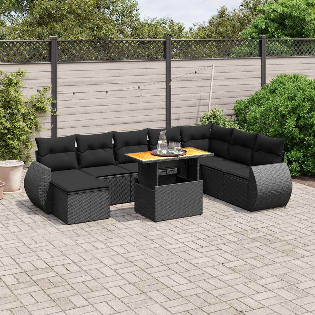 sofasæt til haven 9 dele med hynder polyrattan sort