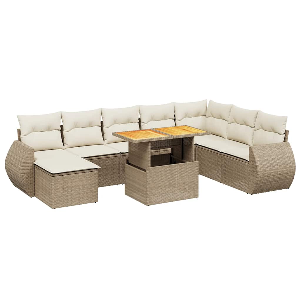 sofasæt til haven 9 dele med hynder polyrattan beige
