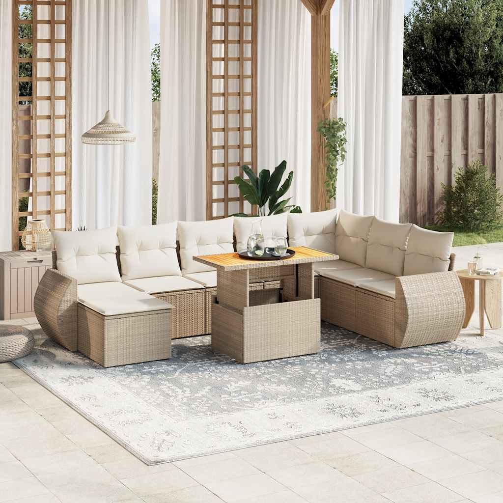 sofasæt til haven 9 dele med hynder polyrattan beige