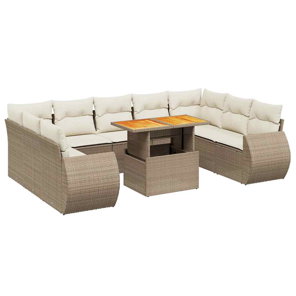 sofasæt til haven 10 dele med hynder polyrattan beige