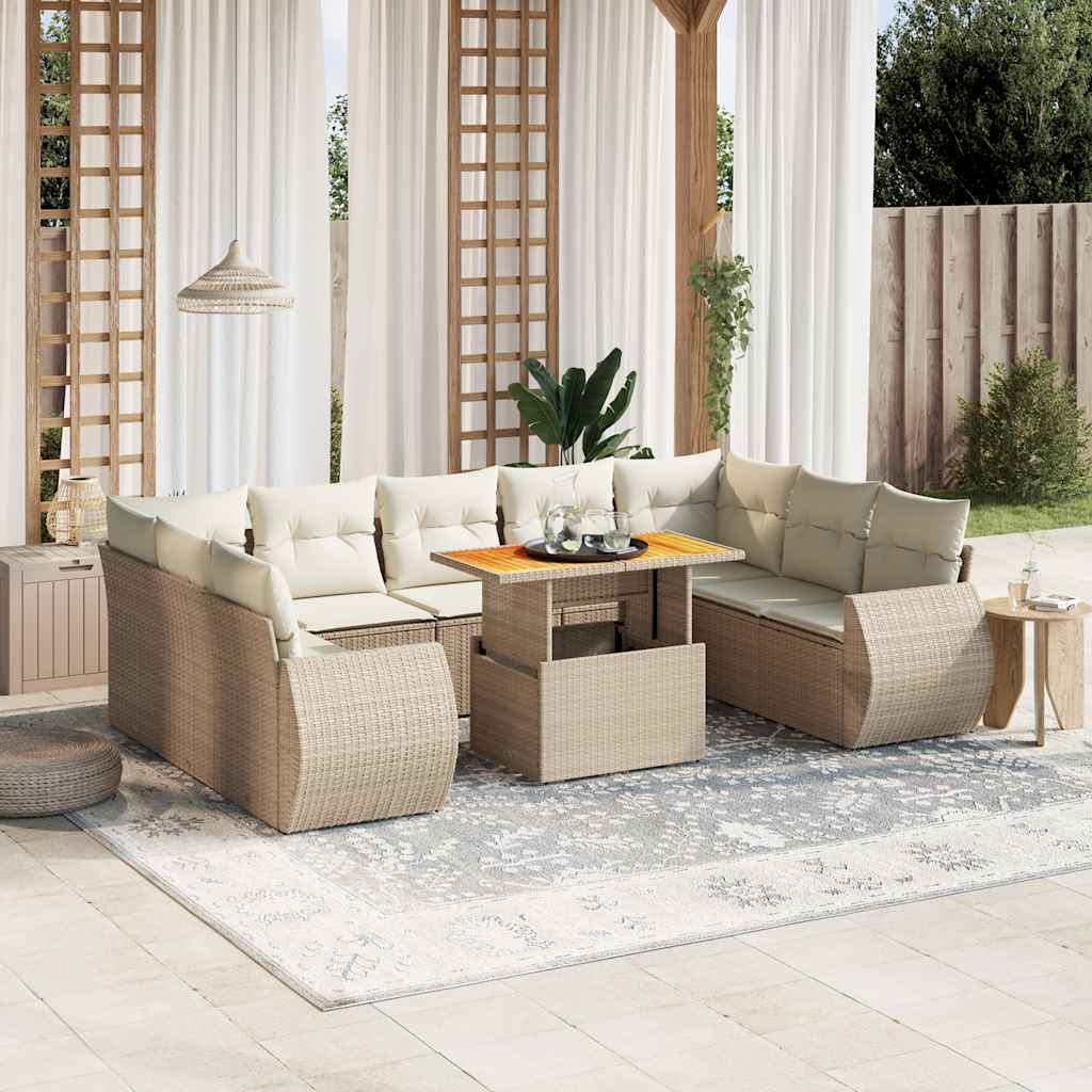 sofasæt til haven 10 dele med hynder polyrattan beige