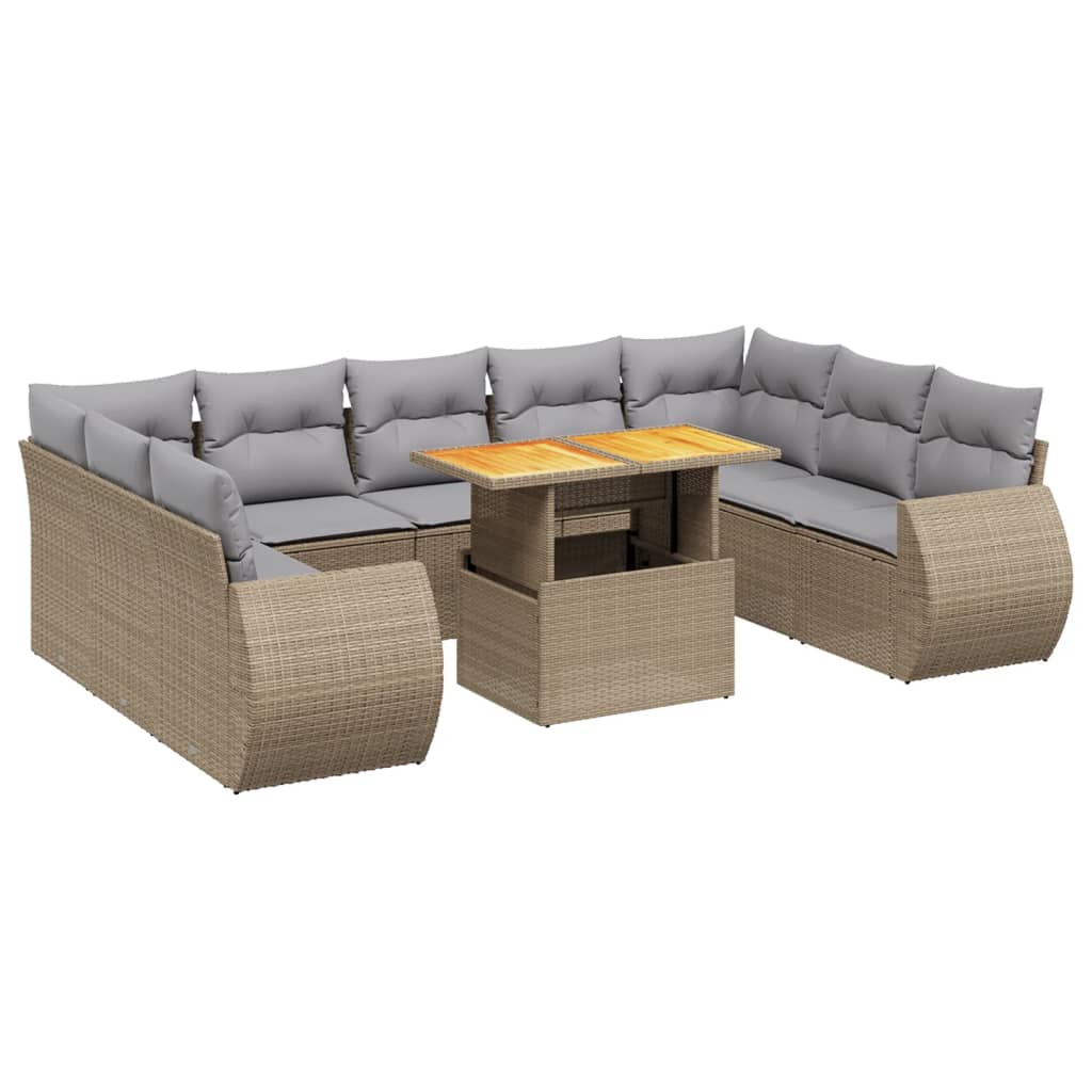 sofasæt til haven 10 dele med hynder polyrattan beige