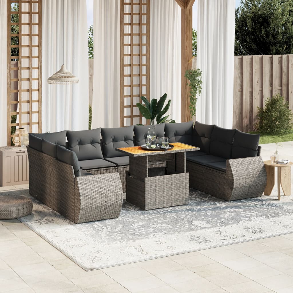sofasæt til haven 10 dele med hynder polyrattan grå
