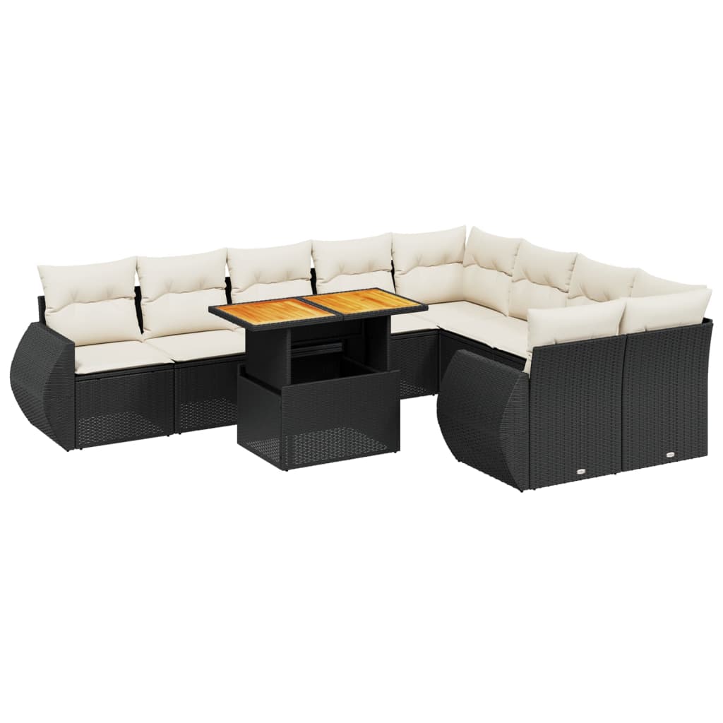 sofasæt til haven 10 dele med hynder polyrattan sort