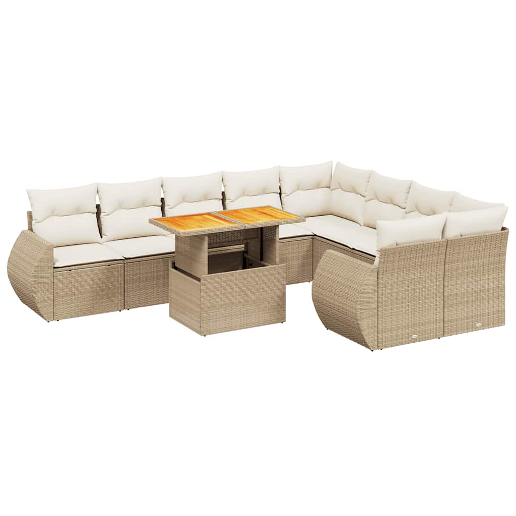 sofasæt til haven 10 dele med hynder polyrattan beige