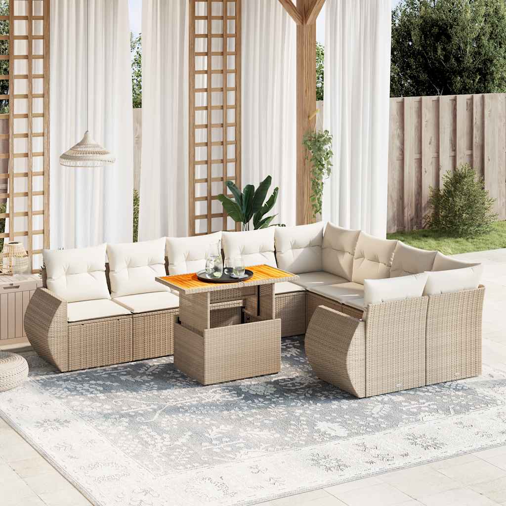 sofasæt til haven 10 dele med hynder polyrattan beige