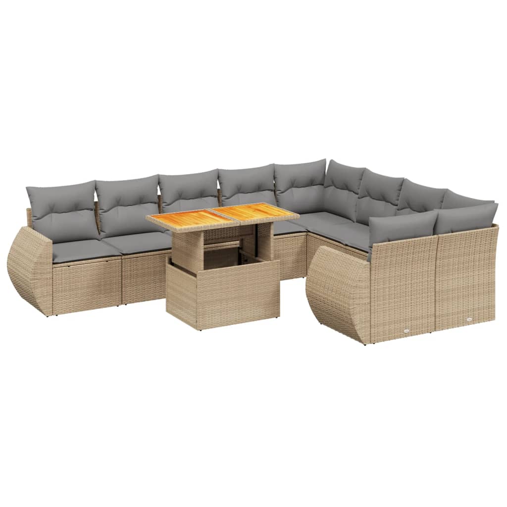 sofasæt til haven 10 dele med hynder polyrattan beige