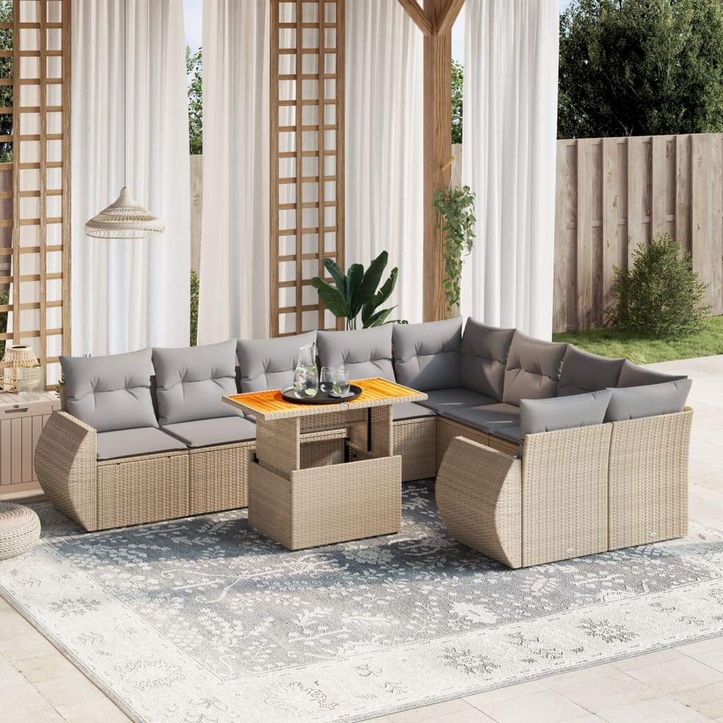 sofasæt til haven 10 dele med hynder polyrattan beige