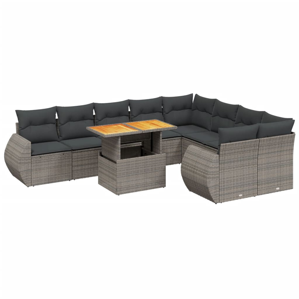 sofasæt til haven 10 dele med hynder polyrattan grå
