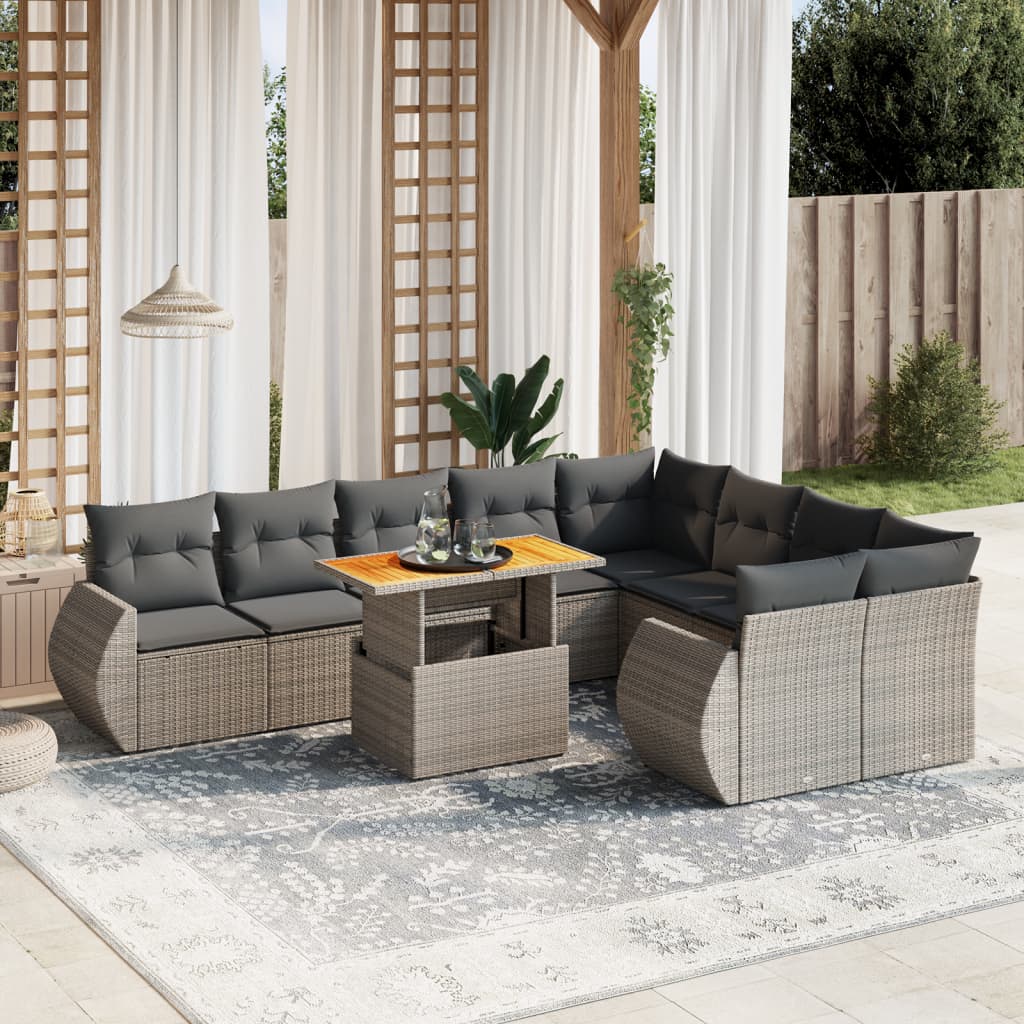 sofasæt til haven 10 dele med hynder polyrattan grå
