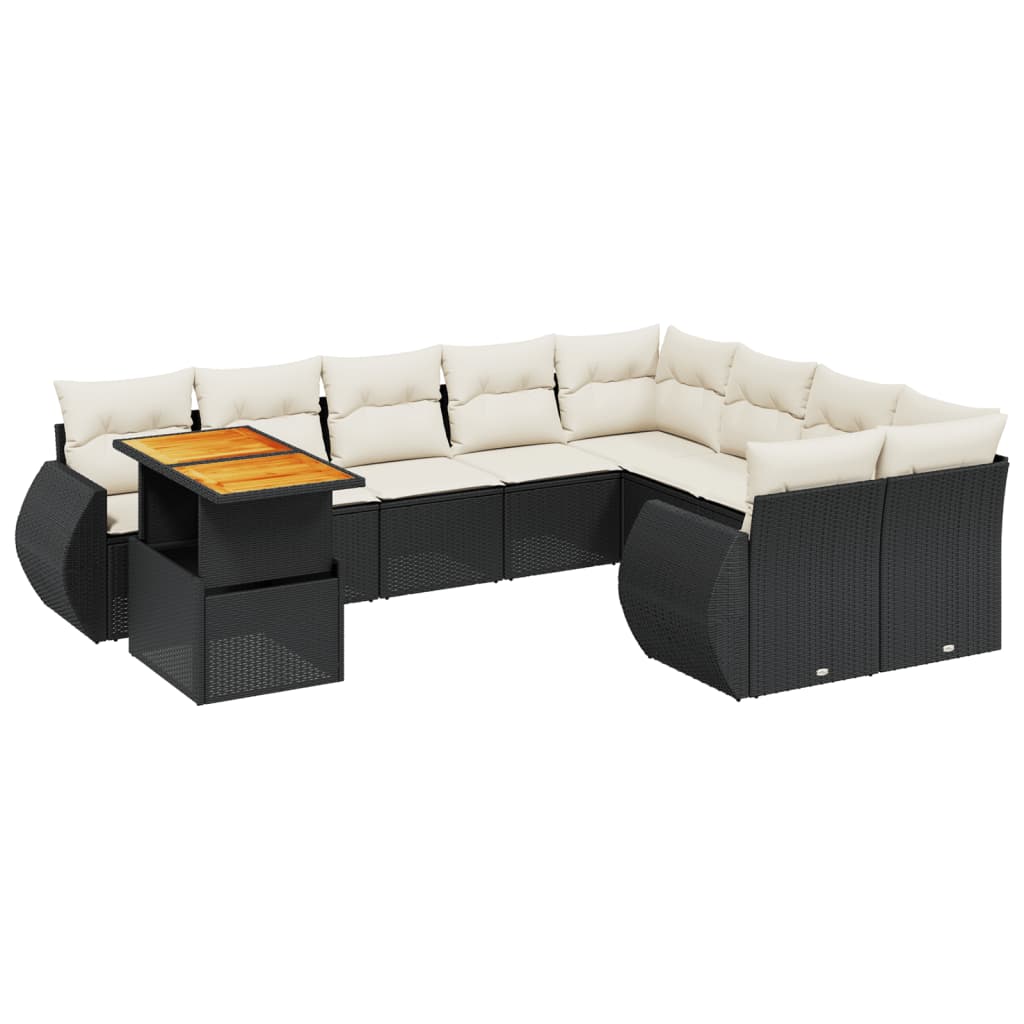 sofasæt til haven 10 dele med hynder polyrattan sort