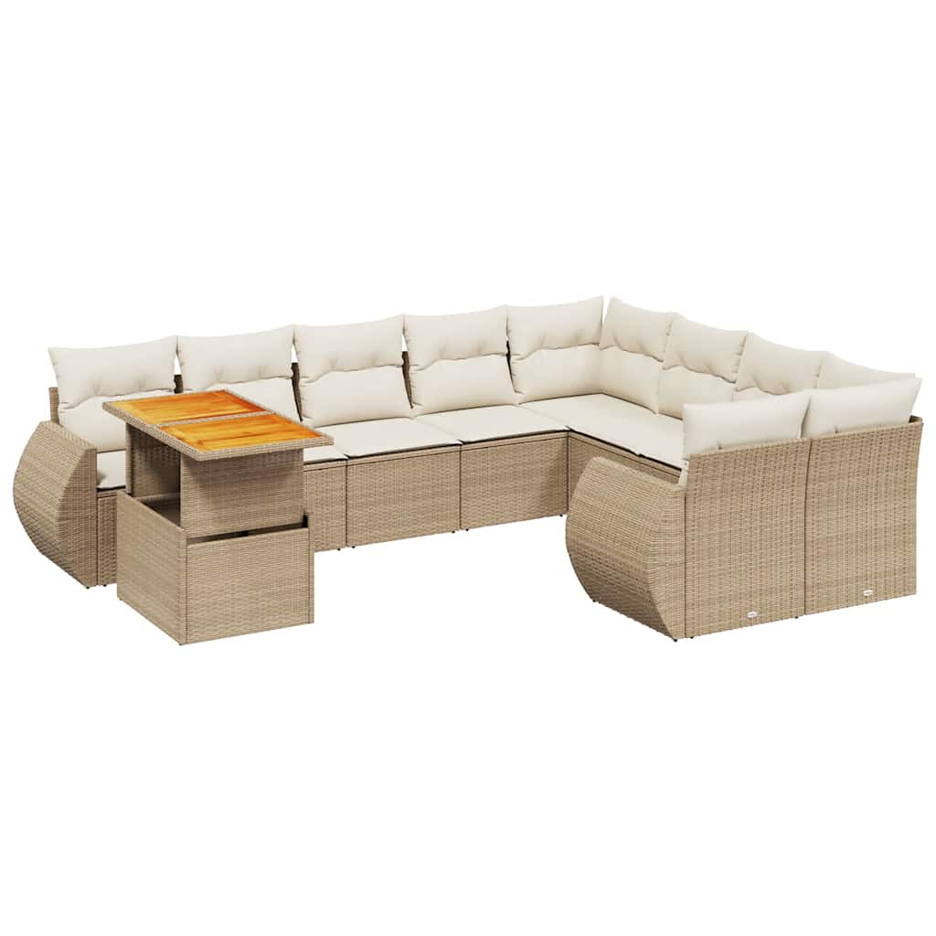 sofasæt til haven 10 dele med hynder polyrattan beige
