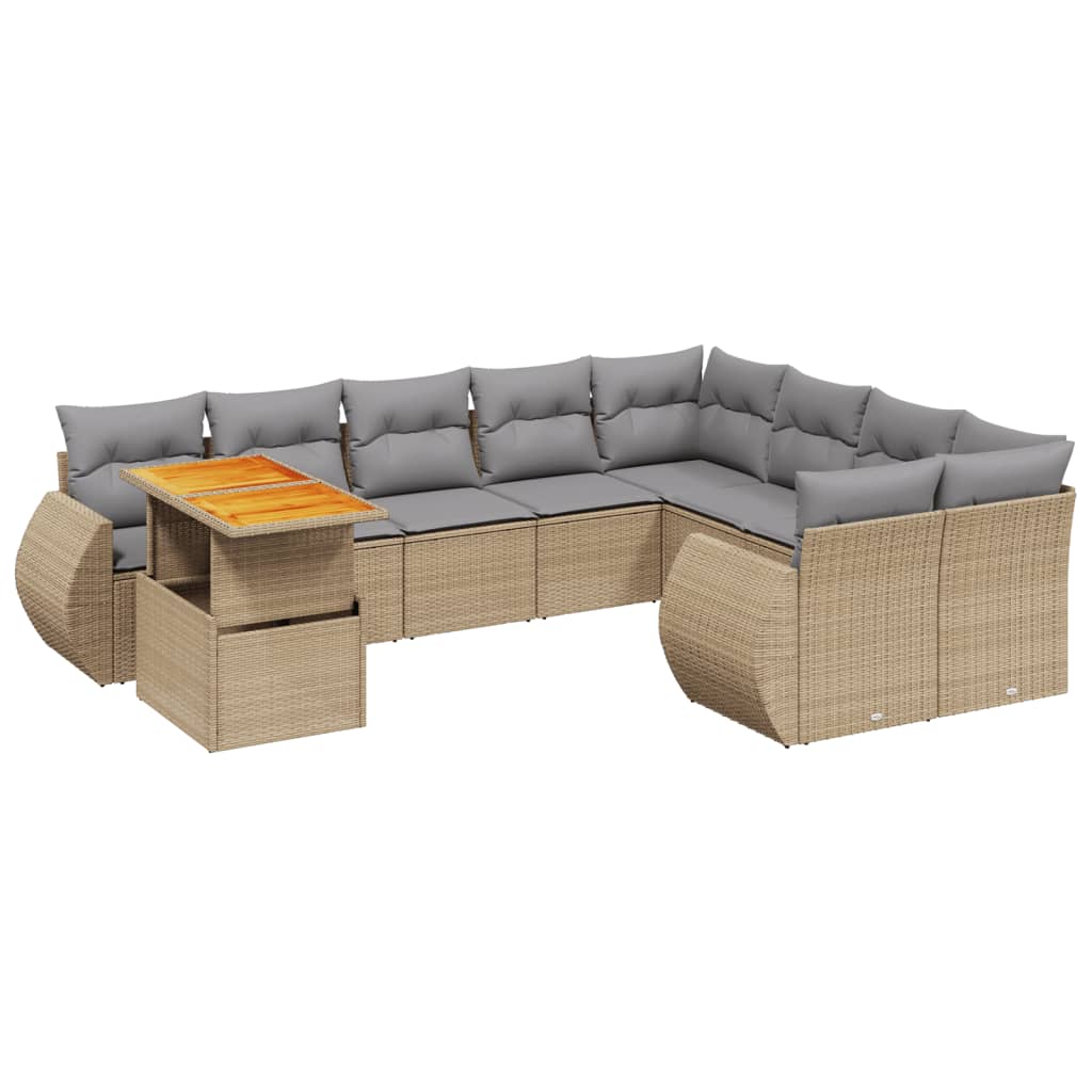 sofasæt til haven 10 dele med hynder polyrattan beige