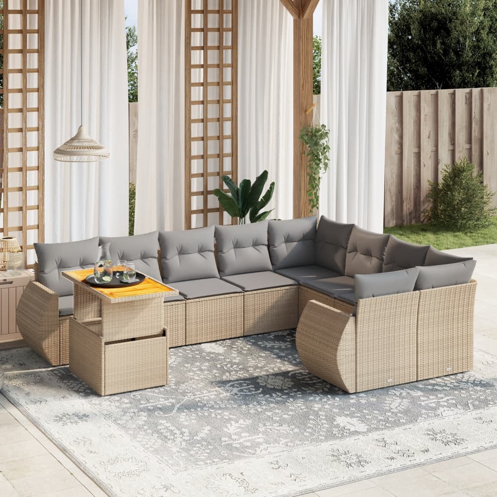 sofasæt til haven 10 dele med hynder polyrattan beige