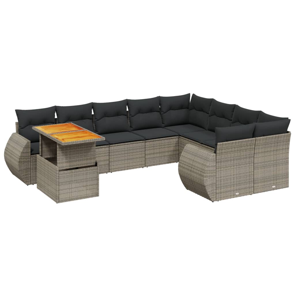 sofasæt til haven 10 dele med hynder polyrattan grå