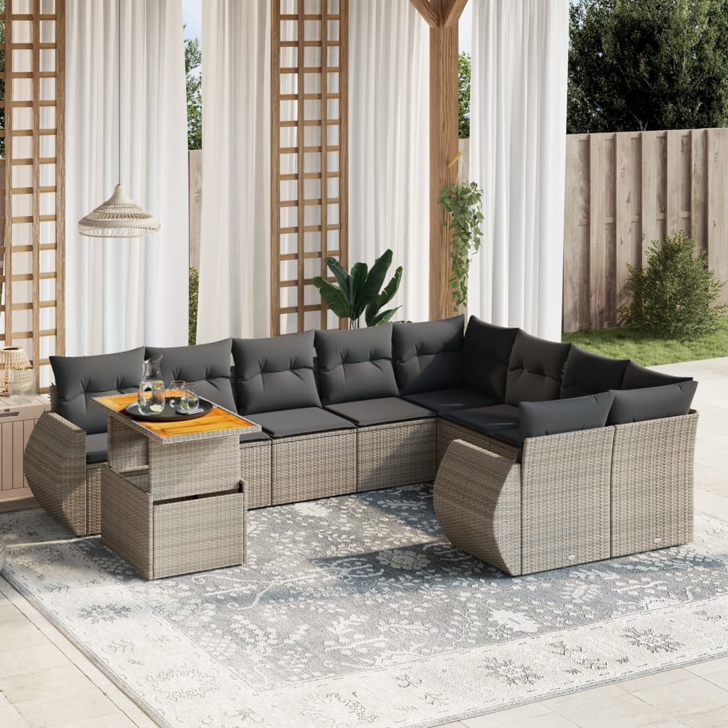 sofasæt til haven 10 dele med hynder polyrattan grå