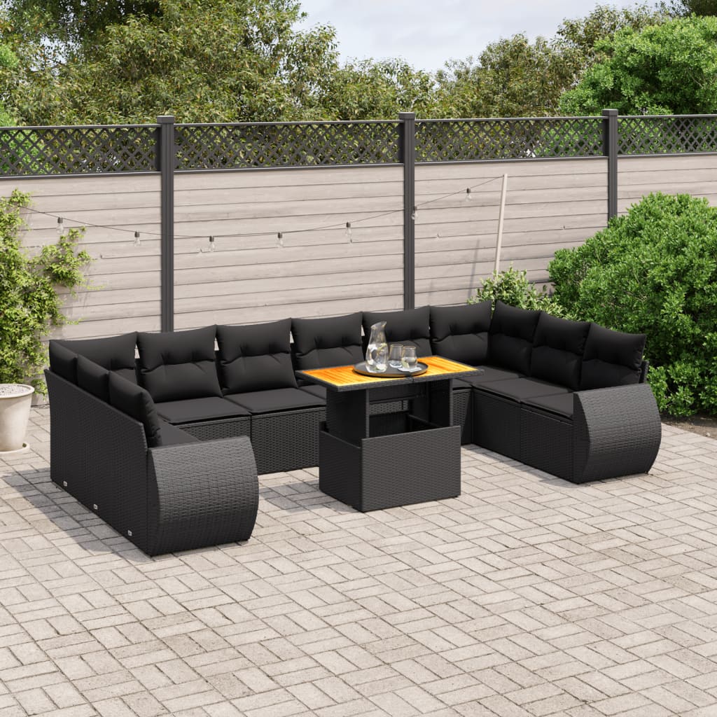 sofasæt til haven 11 dele med hynder polyrattan sort