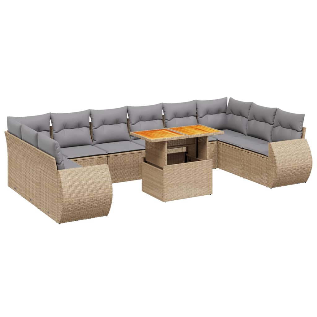 sofasæt til haven 11 dele med hynder polyrattan beige