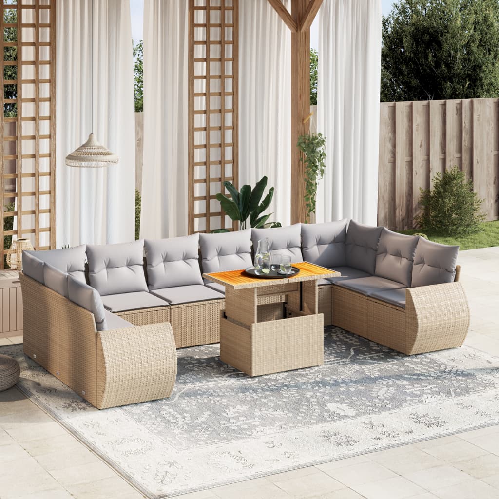 sofasæt til haven 11 dele med hynder polyrattan beige