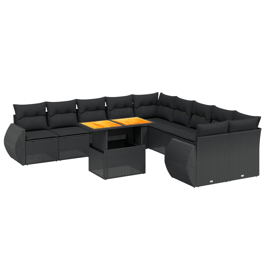 sofasæt til haven 11 dele med hynder polyrattan sort