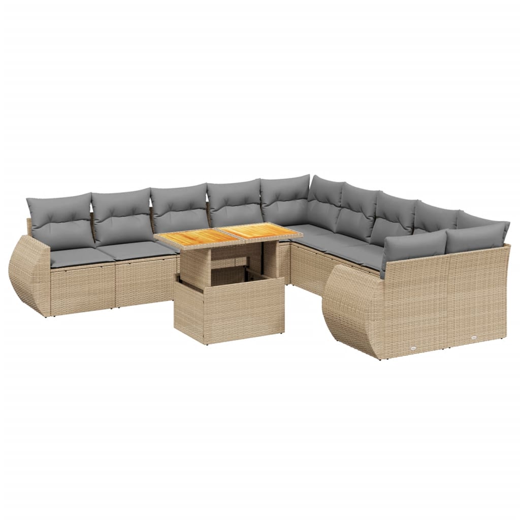 sofasæt til haven 11 dele med hynder polyrattan beige