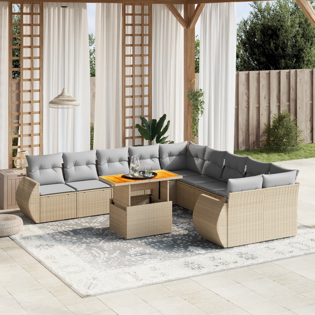 sofasæt til haven 11 dele med hynder polyrattan beige
