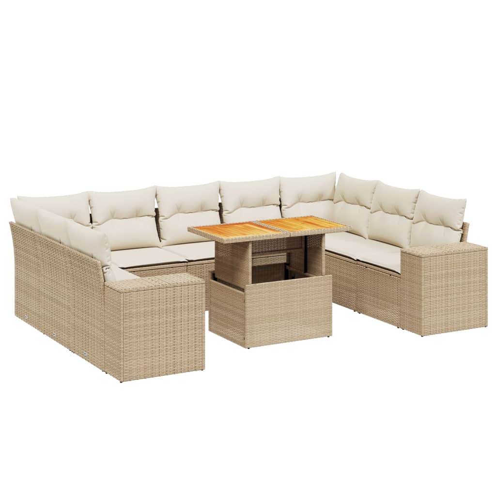sofasæt til haven 10 dele med hynder polyrattan beige
