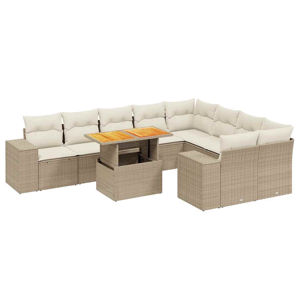 sofasæt til haven 10 dele med hynder polyrattan beige