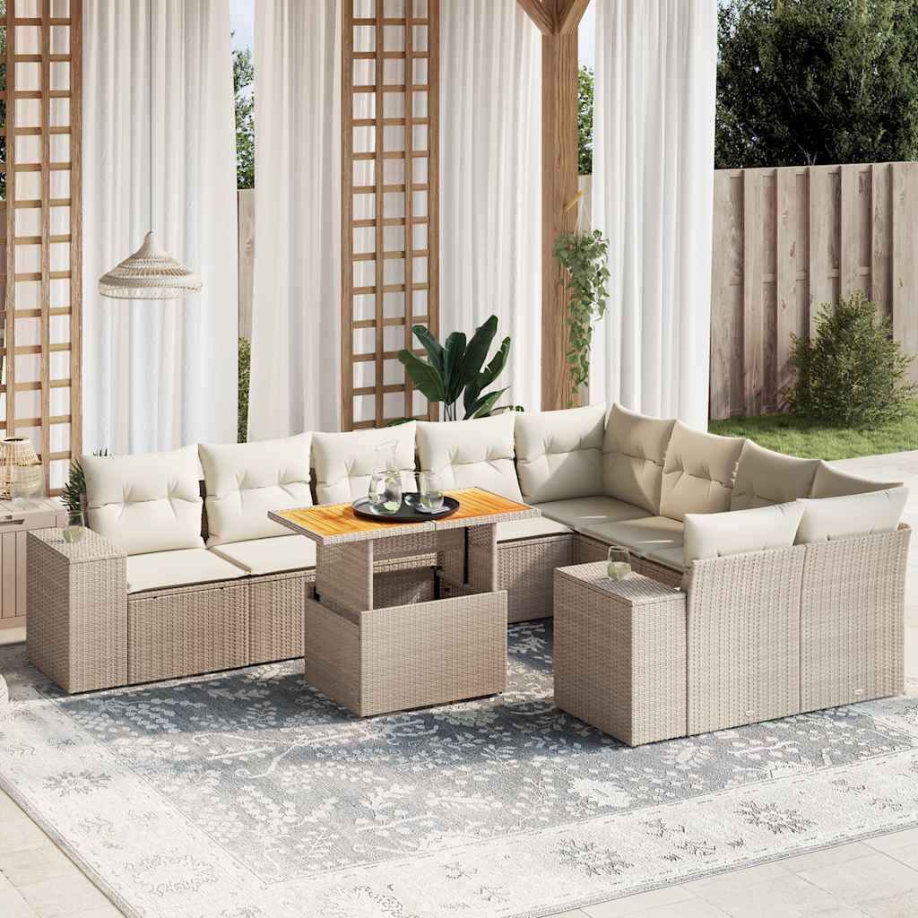 sofasæt til haven 10 dele med hynder polyrattan beige