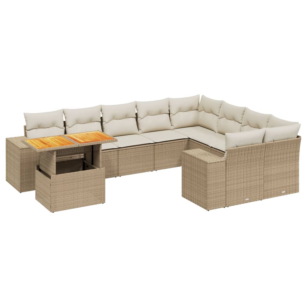 sofasæt til haven 10 dele med hynder polyrattan beige