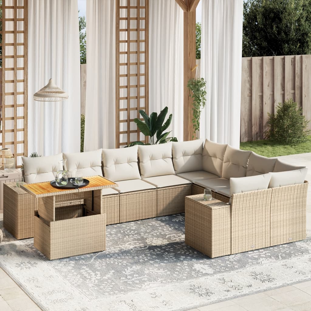 sofasæt til haven 10 dele med hynder polyrattan beige