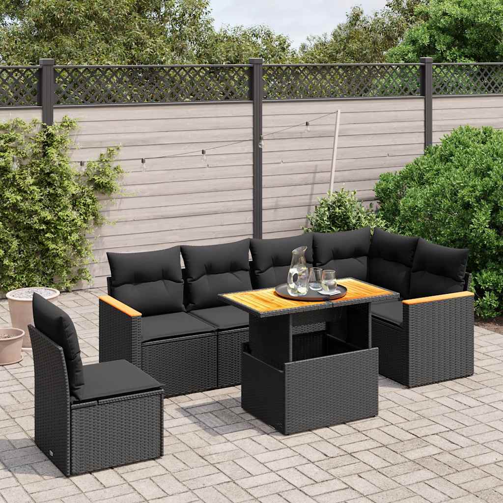 sofasæt til haven 7 dele med hynder polyrattan sort