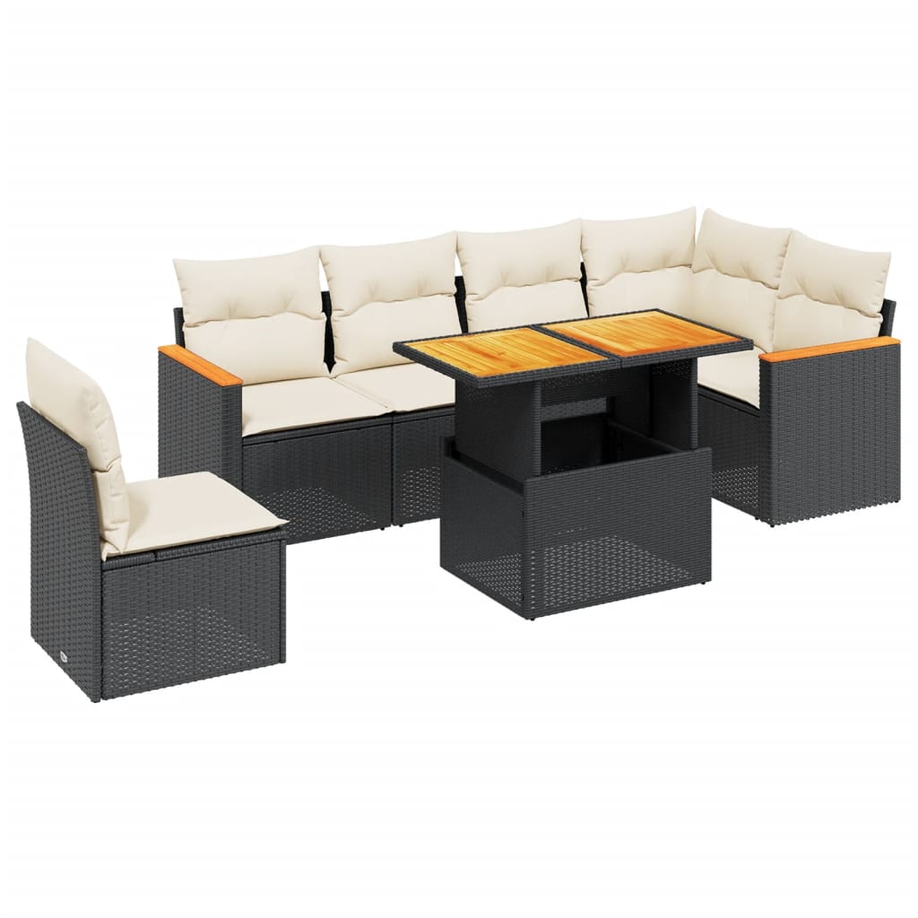 sofasæt til haven 7 dele med hynder polyrattan sort