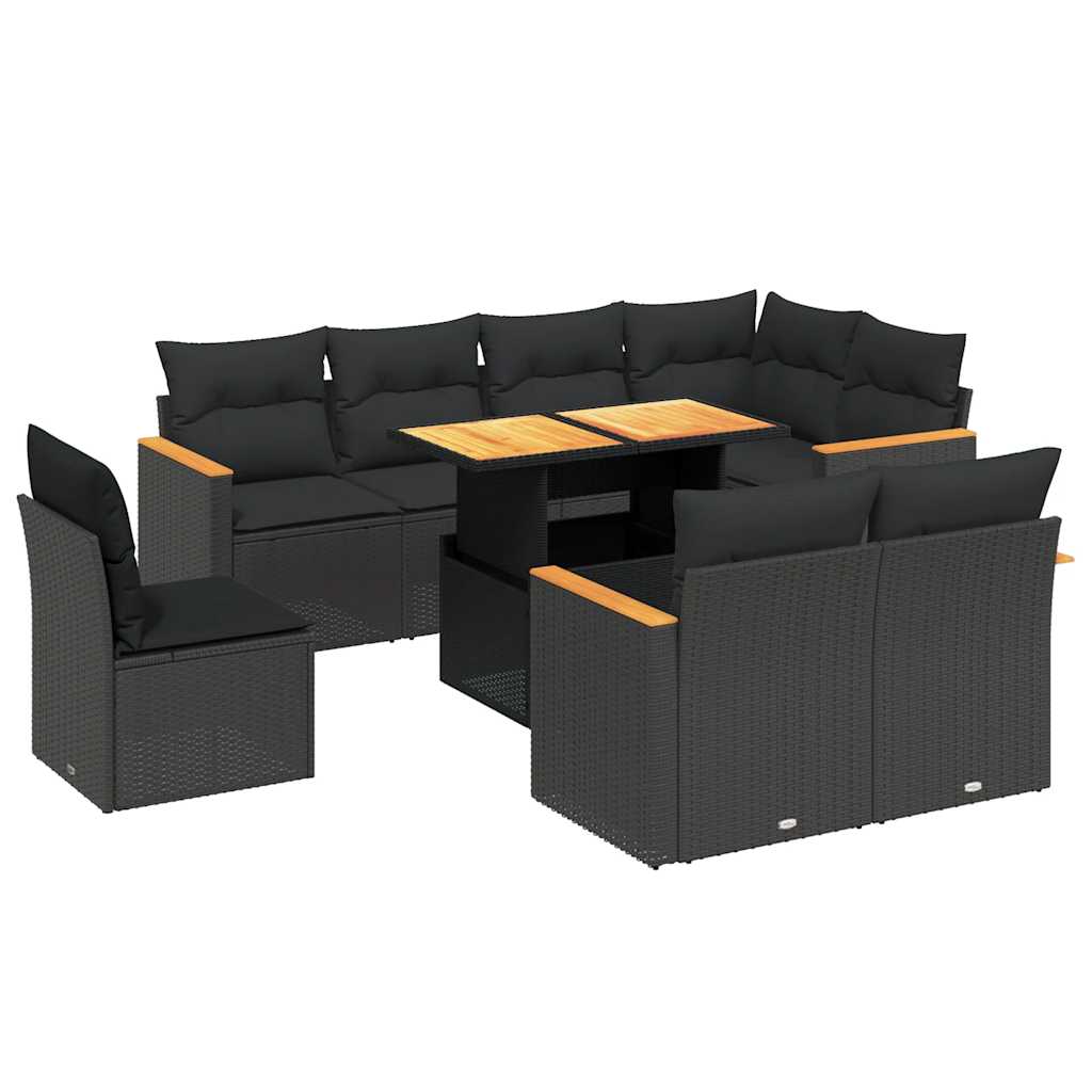 sofasæt til haven 9 dele med hynder polyrattan sort