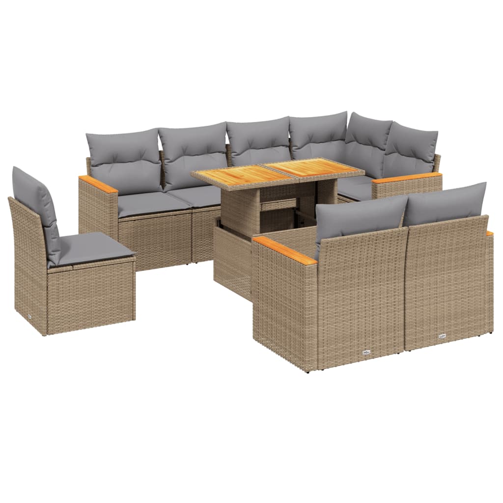 sofasæt til haven 9 dele med hynder polyrattan beige