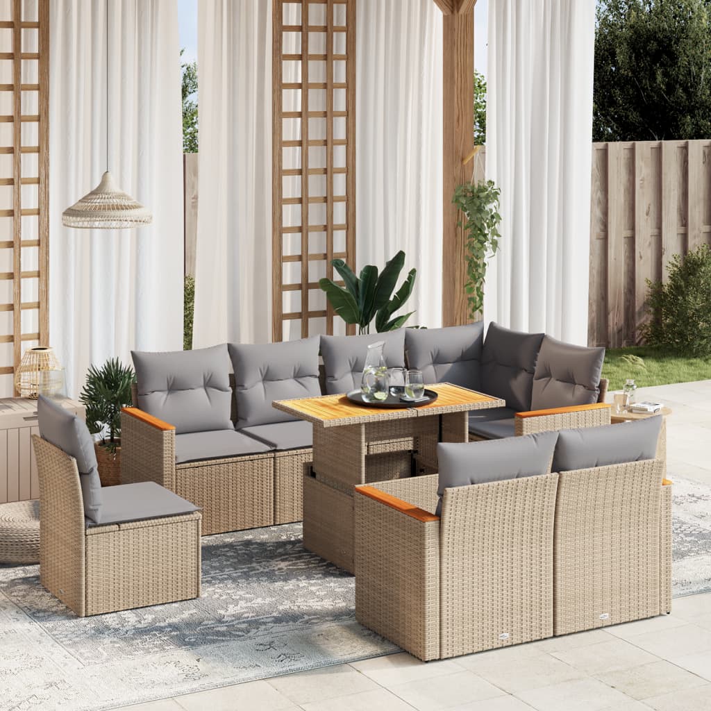 sofasæt til haven 9 dele med hynder polyrattan beige