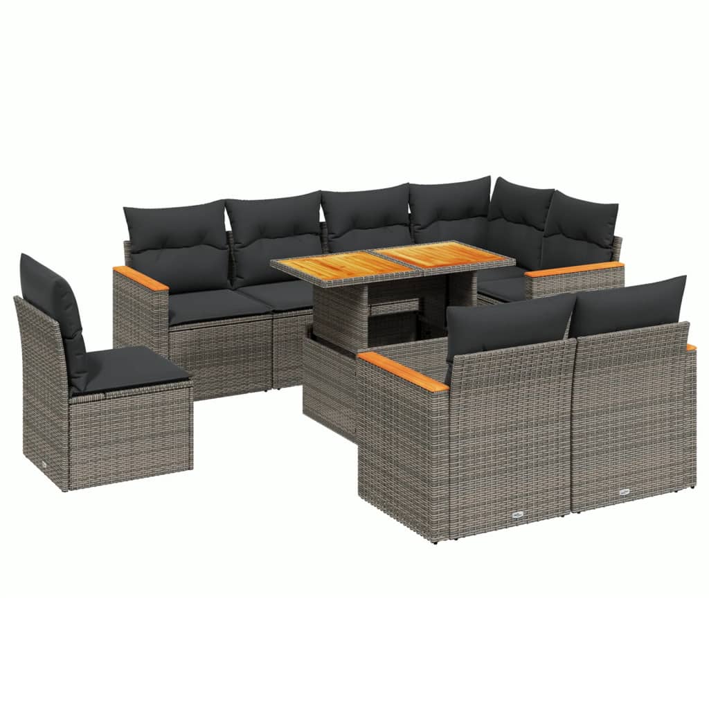 sofasæt til haven 9 dele med hynder polyrattan grå