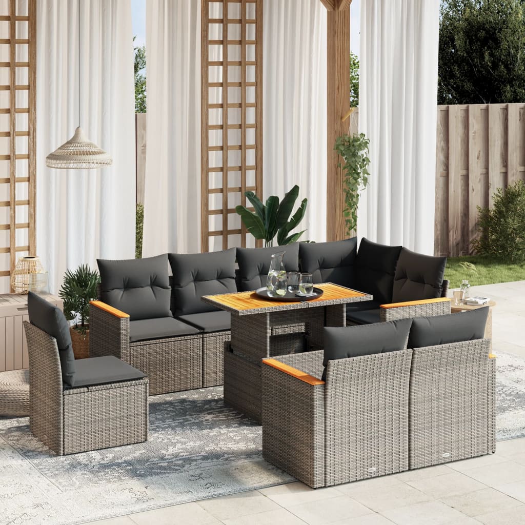 sofasæt til haven 9 dele med hynder polyrattan grå
