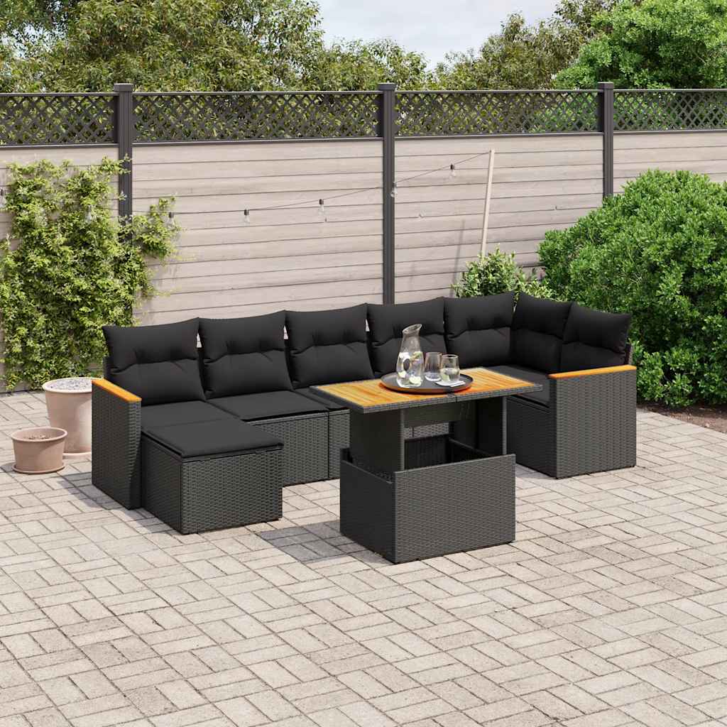 sofasæt til haven 8 dele med hynder polyrattan sort