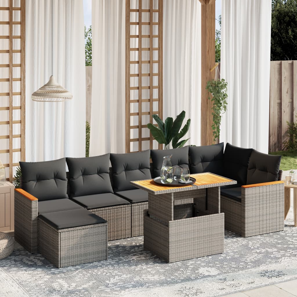 sofasæt til haven 8 dele med hynder polyrattan grå