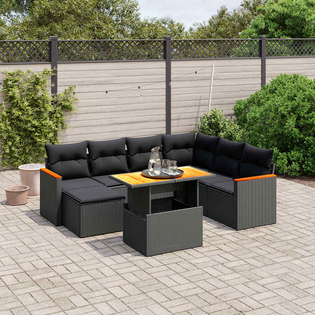 sofasæt til haven 8 dele med hynder polyrattan sort