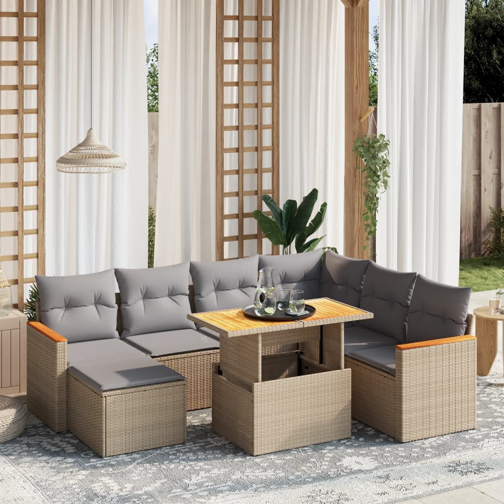 sofasæt til haven 8 dele med hynder polyrattan beige