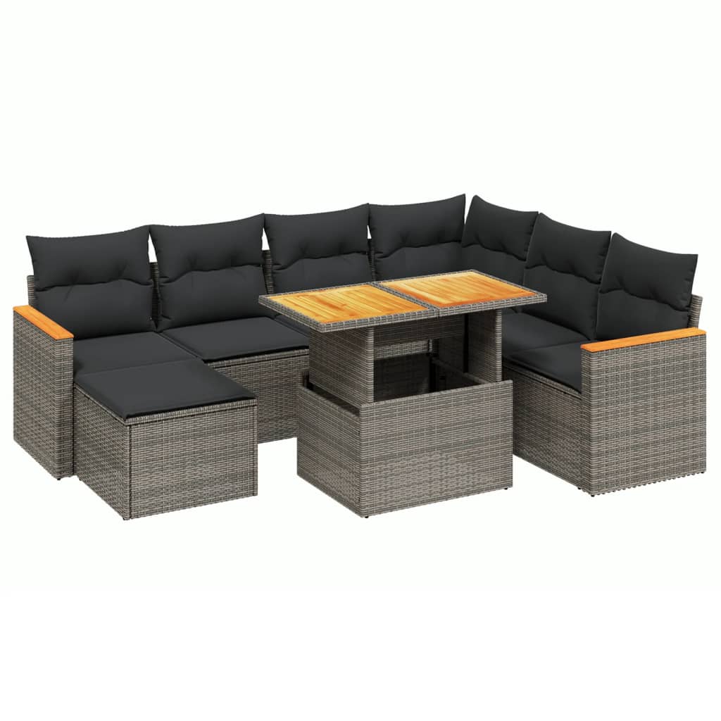 sofasæt til haven 8 dele med hynder polyrattan grå